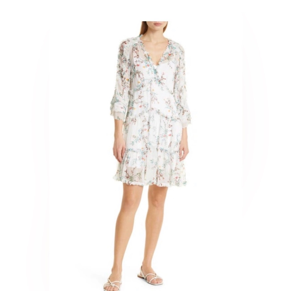 Kobi Halperin Paige Dress Ivory Multi Floral Ruffle Mini | Size M | NWT $498